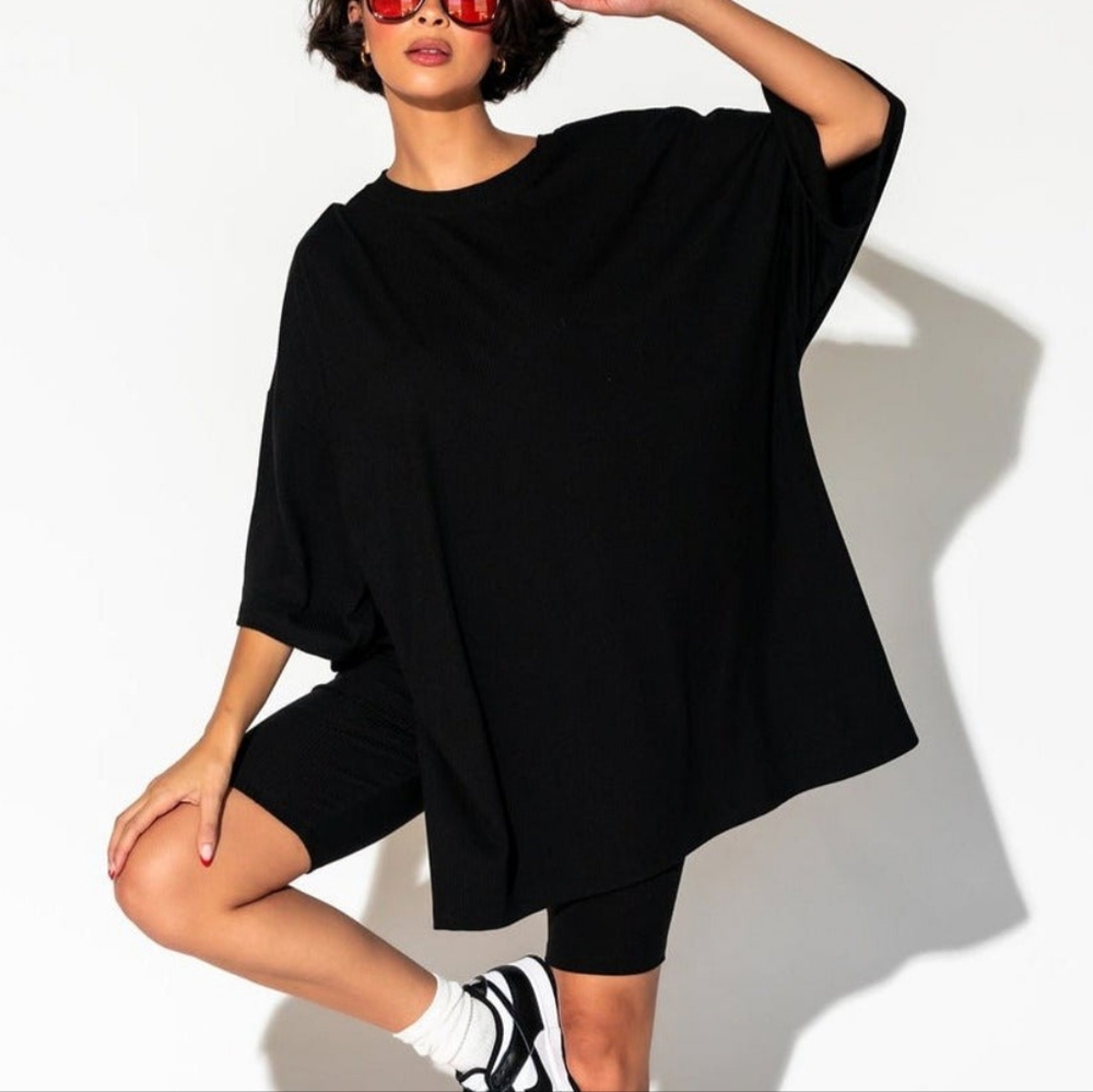 Dressed in LALA Malone Ribbed Biker Tee and Short Set size L